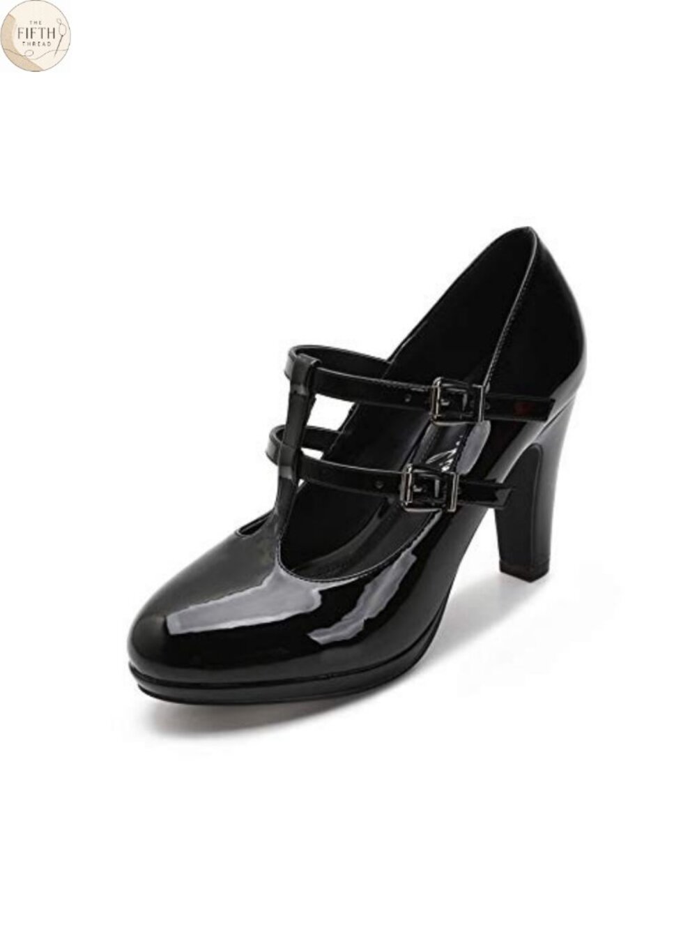 Women's Mary Jane Heels Chunky Platform T-Strap Dress Pumps Patent Leather